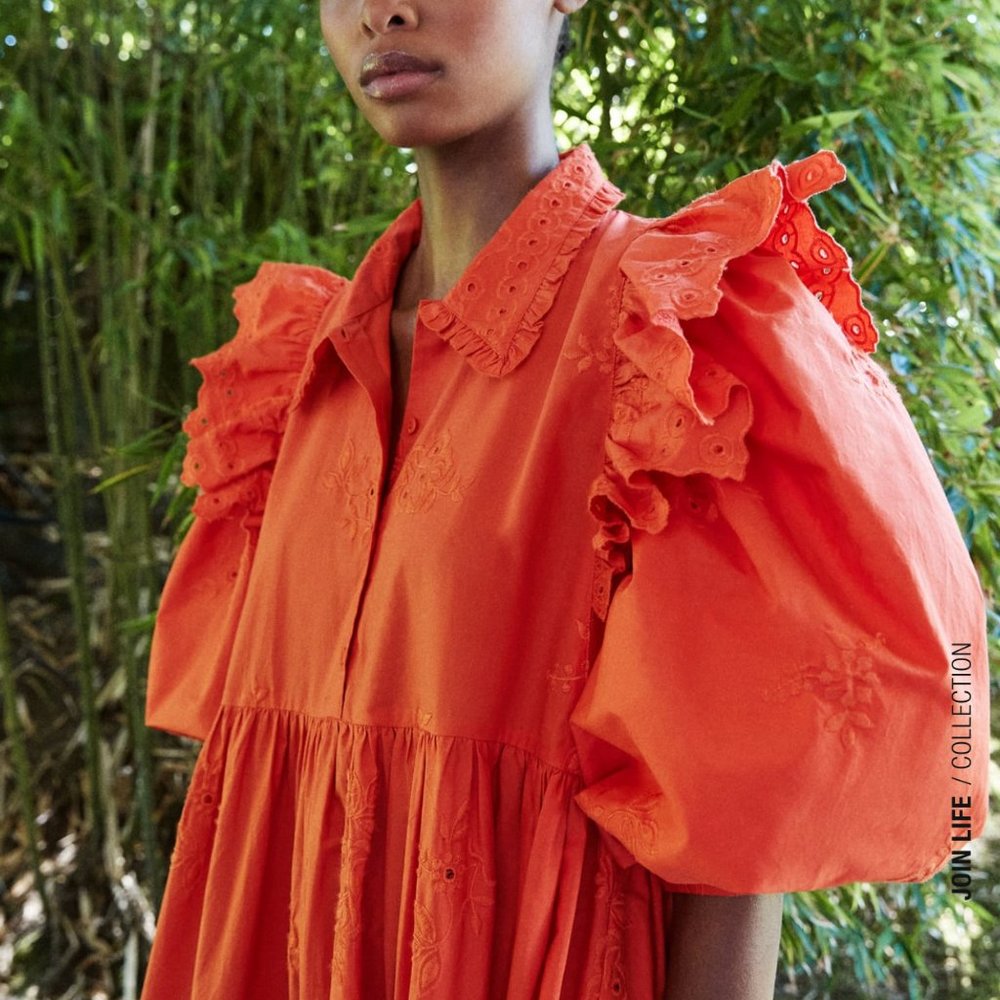 ZARA OPENWORK EMBROIDERED DRESS ORANGE - 7521/117 - Picture 5 of 7